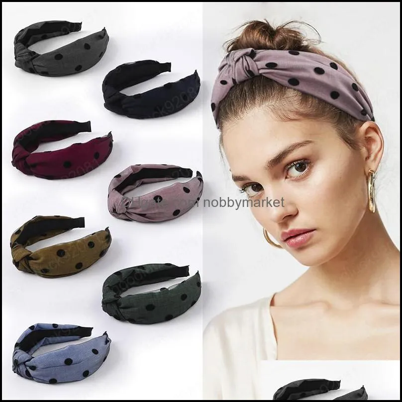 Headbands Hair Smycken Mode Kvinnor Flickor Söt Huvudband Hårband Tyg Lace Garn Dot Cross Knitted Wide Side Aessories Headwear Drop Deli