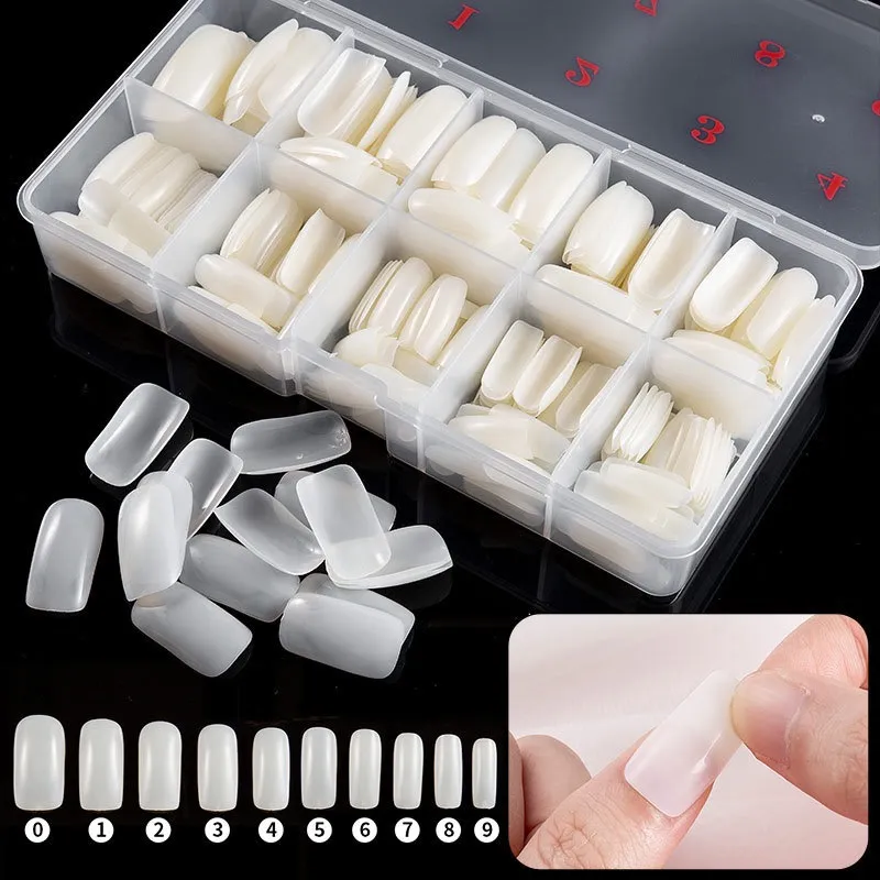 500 st naglar med paketlåda Naturvit och transparent fullt omslag och halvt täckta falska naglar