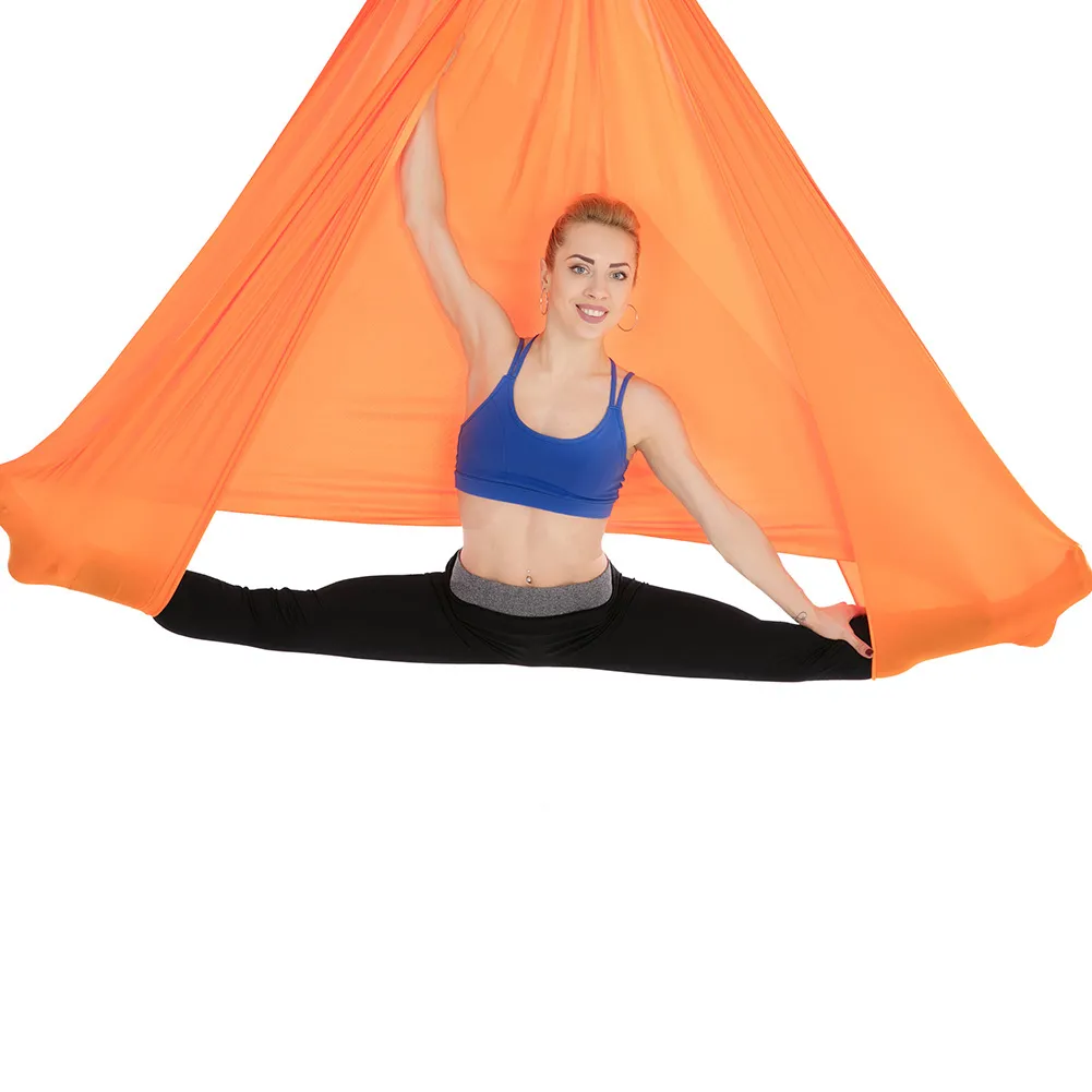 Aerial Yoga Hammock Elastic Nylon Yoga Training Belt Anti-Gravity Yoga Swing for Body Building Pilates Workout Fitness 4*2.8m Q0219