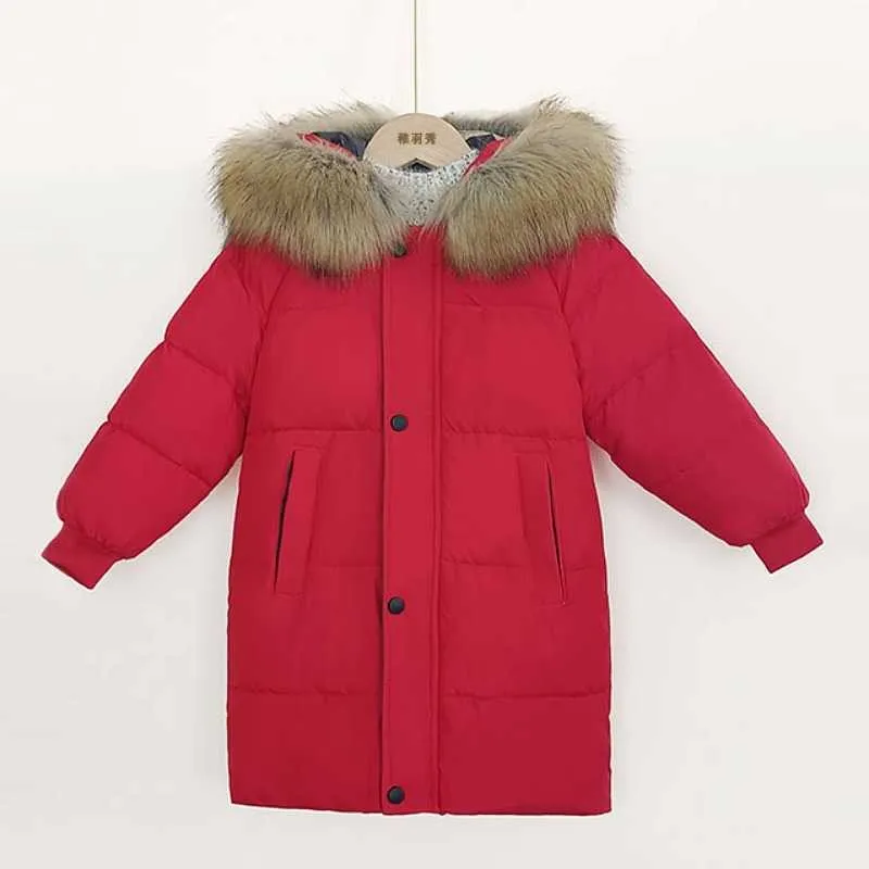 Hiver fille veste grand col de fourrure blanc duvet de canard manteau pour garçons nouveau 2021 vêtements d'extérieur pour enfants bébé vêtements TZ952 H0910