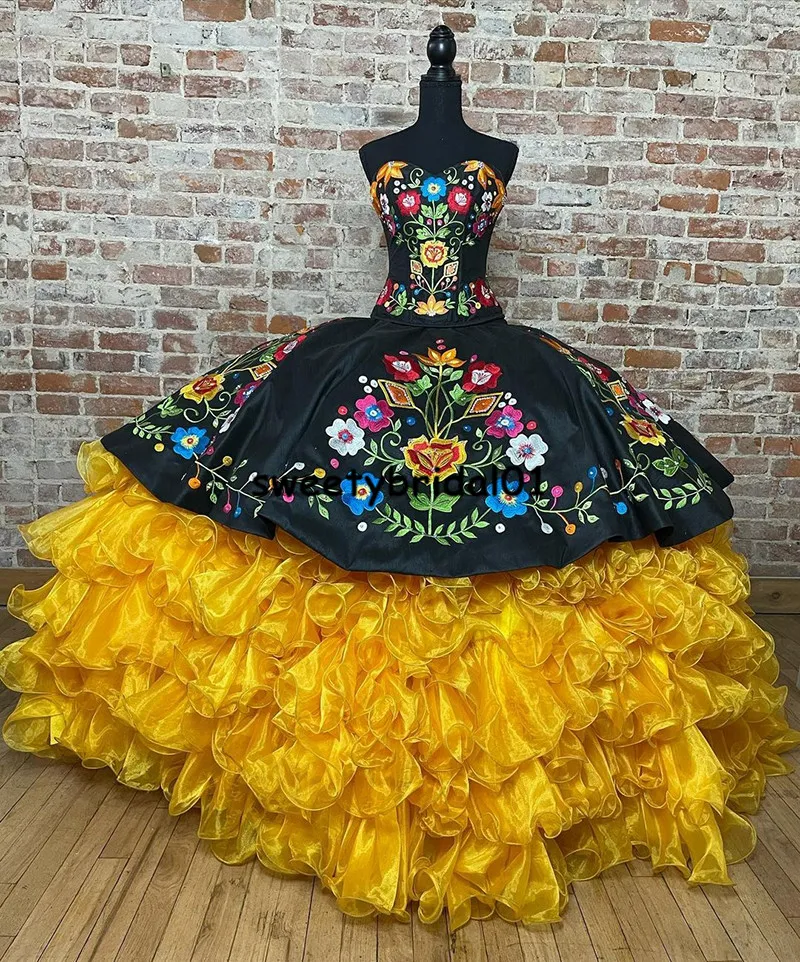 Exclusiva De Vestidos Coleccion Charro Abito Quinceanera Abiti di sfera per la ragazza messicana ricamo pizzo volant gonna abito da ballo