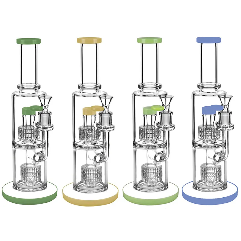 Szklane Bongo Fajka wodna 11 Cal Fajka wodna Klatka dla ptaków Perc 14mm Żeńskie wspólne Platforma wiertnicza Podwójne stereo Matrix Dab Rigs 5mm Grube bonga Perkolatory perkolacyjne z miseczką Fajki wodne