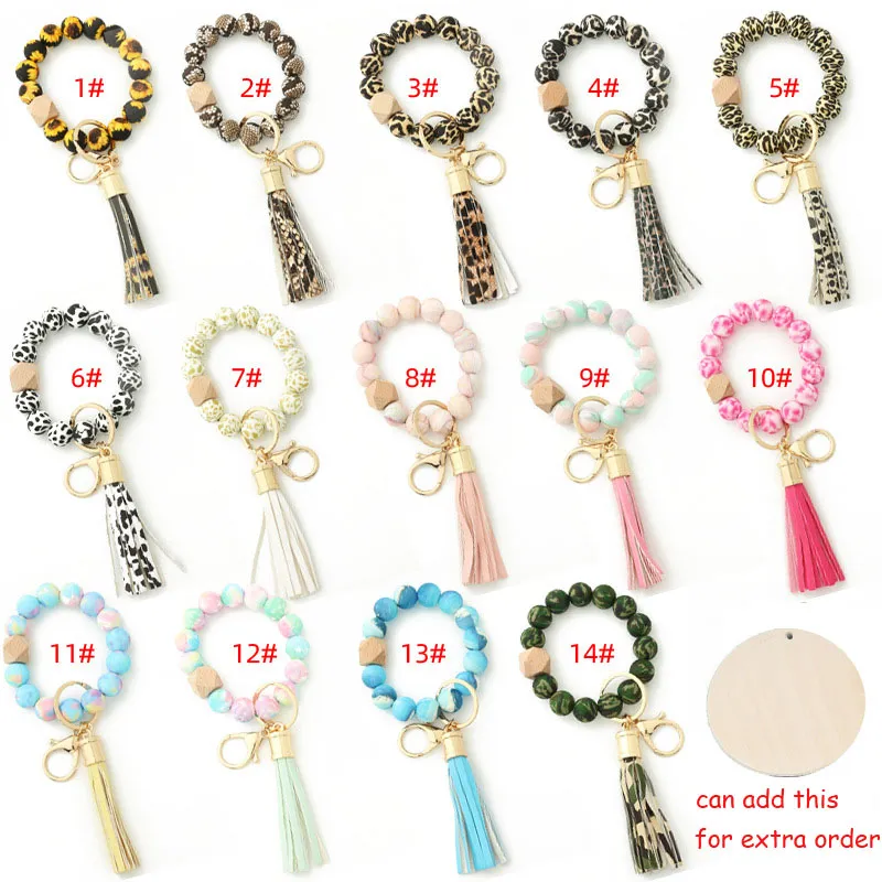 Animal Printing Silicone Bead Bracelet keychain Sunflower Wristlet Silicon Beads Womens Bracelet Keychains 14 colors