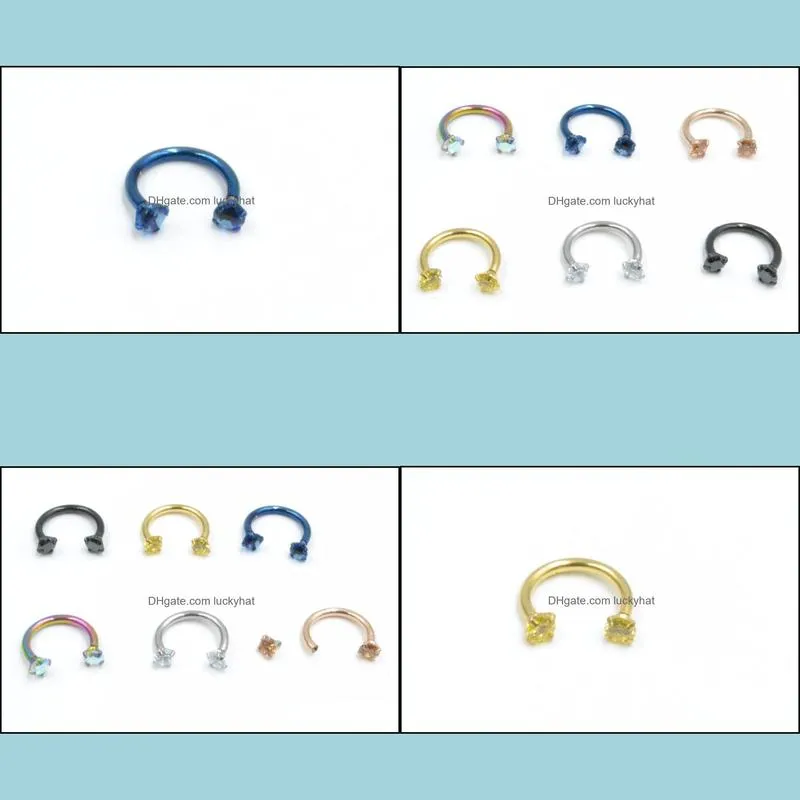 50pcs/Lot Body Jewelry -16g Surgical Steel Ear/Nose/ Lip/ Labret Ring Bar Lip Nipple Piercing CBR Horseshoes Sliver/Black/Gold