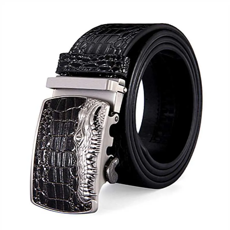 Men Belt Genuine Leather Crocodile Automatic Buckle High Quality Business Waistband Black Male Belt Jeans Fashion Belts Gentry X0726