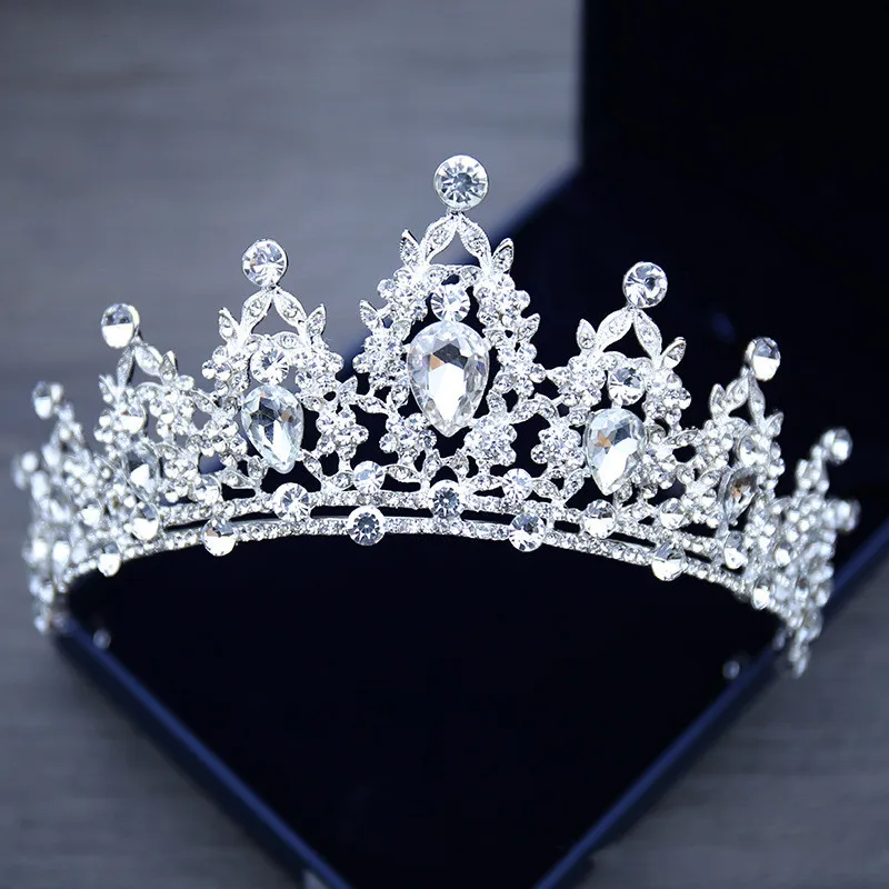 Bröllop Tiaras Crystal Bridal Barrettes Crown Silver Diadem Veil Tiara Födelsedag Hår Tillbehör Huvudstycken Head Smycken Tillbehör