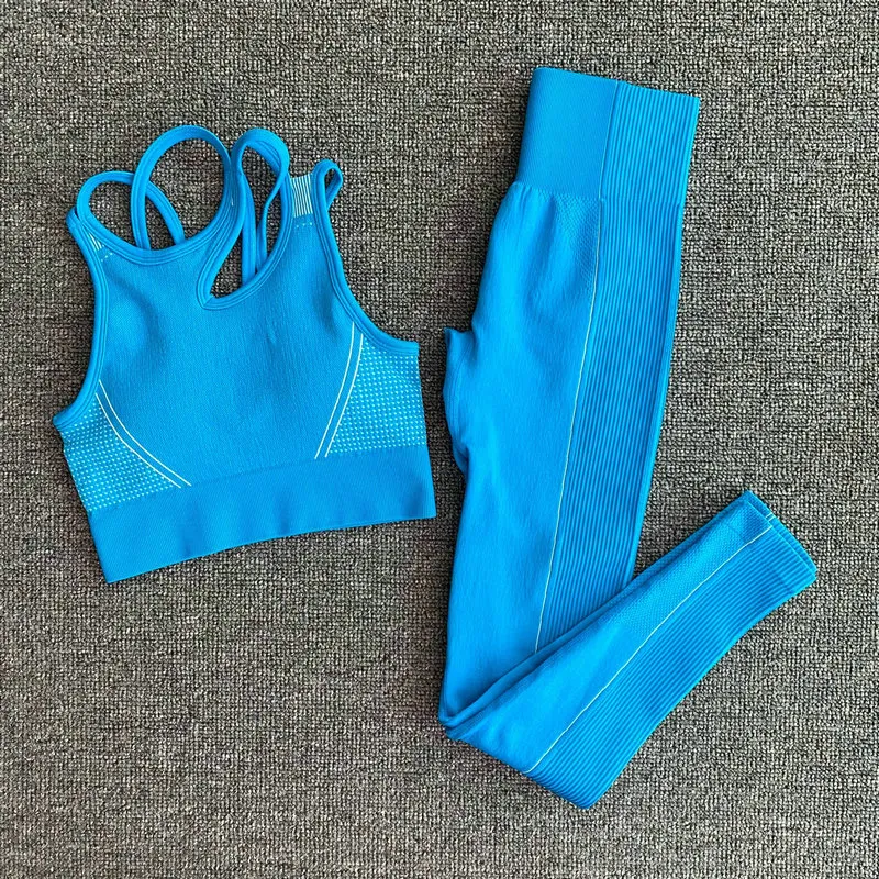 Ensemble de Yoga Ultra sans couture femmes soutien-gorge de sport Fitness jambières d'exercices vêtements de sport à manches courtes haut court chemises Leggings de gymnastique 2 pièces