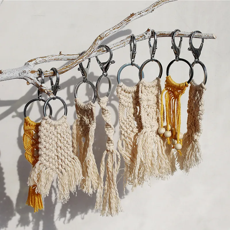 مكرميه المفاتيح شخصية الإبداعية بوهو سلسلة المفاتيح الإيصال اليدوية مضفر القطن حبل حقيبة سحر الديكور
