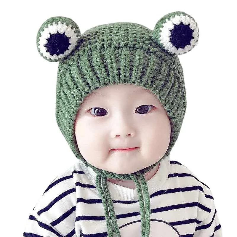 Berretti Rana per bambini Cappello Beanie Neonate Ragazzi Inverno Cartoon Lana lavorata a maglia per bambini Cute Super Warm Crochet Child Earflap