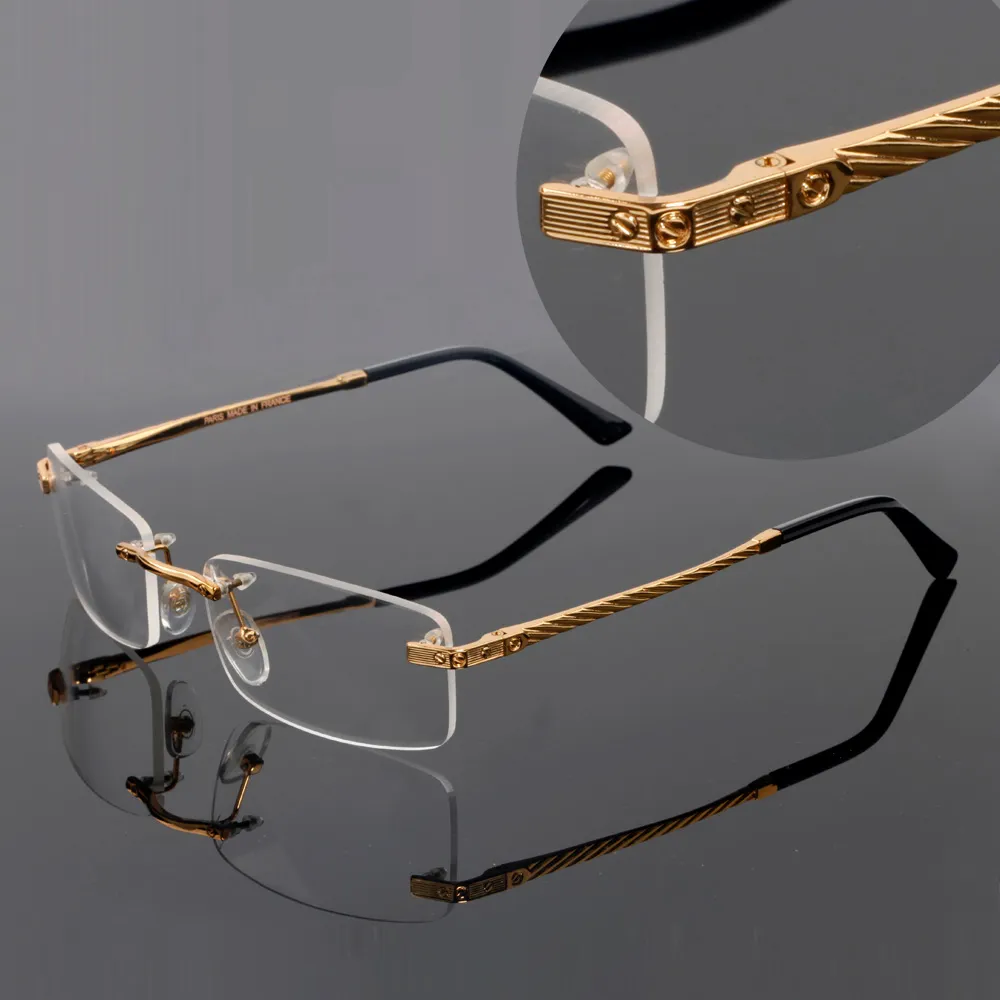 2021 Cadre métallique sans montée optique Rectangle Eyeglasse de cadres Temples avec Panther Heads Man Unisexe Haute qualité avec lunettes Clear Lentes Femmes Lunettes de soleil