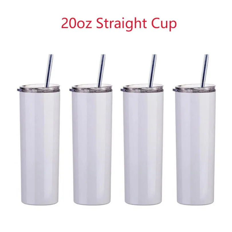 US Stock 20oz sublimation Mug straight tumblers blanks white 304 Stainless Steel Vacuum Insulated Slim DIY 20 oz Cup Car Coffee Mugs Water Bottles