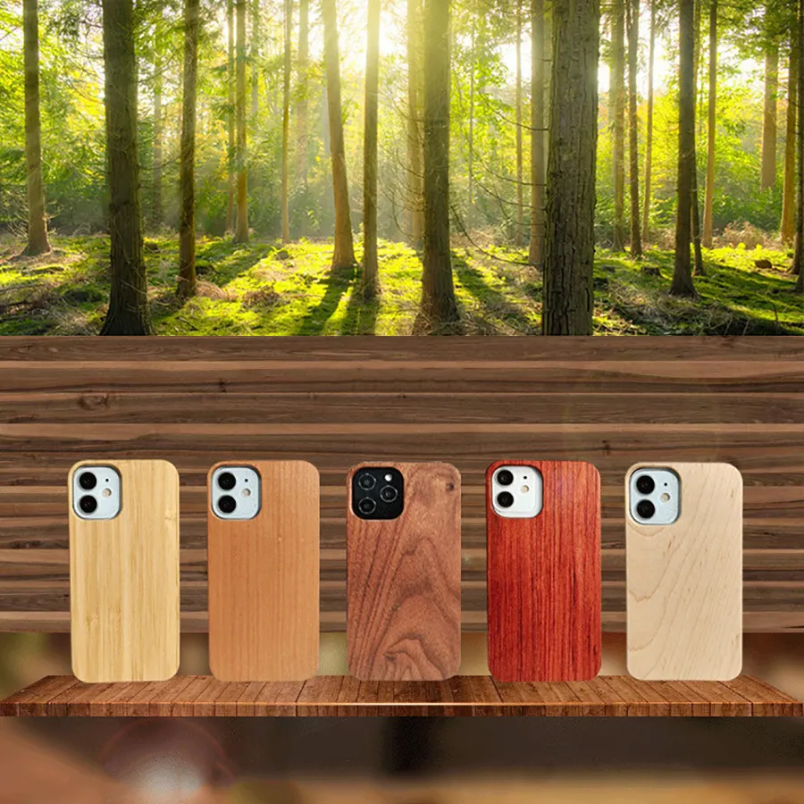 Étuis de téléphone pare-chocs à bord affleurant en bois de bambou PC demi-corps couvertures arrière pour iPhone 5 6 7 8 Plus XS XR 11 Pro Max 12 13 Mini SE2 Sam S20 S21 FE S10 5G S9 S8 S7 Note 9 10 20 Ultra-vierge