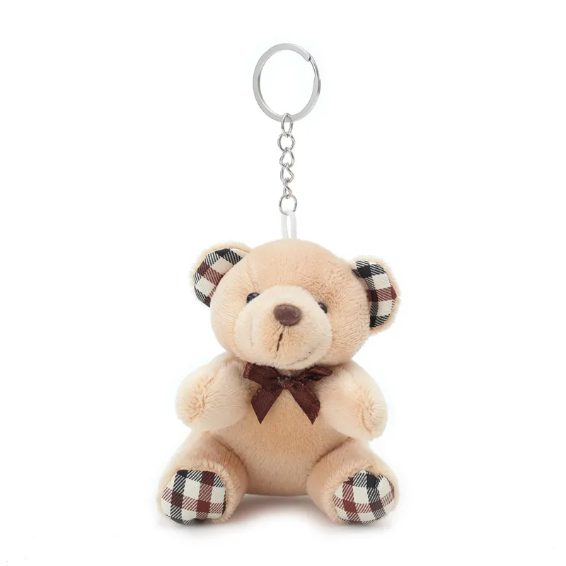 10 pçs / lote 10 cm 20g mini keychain de pelúcia e marrom claro pingente com grade padrão urso boneca brinquedos