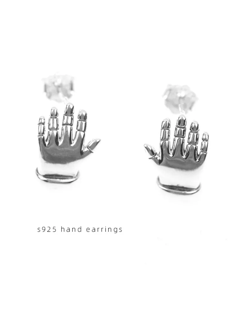 S925 HAND EARRINGS Sterling Silver Palm Earrings Hip-Hop Trend Style Men And Women With The Same Paragraph Ins