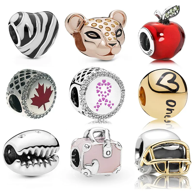 Memnon Jewelry Argent sterling 925 Rose Charms de sac de voyage Sparkling Coffee Bean Shell Charm Wild Stripes Heart Beads Lion Bead Fit Pandora Style Bracelets Diy