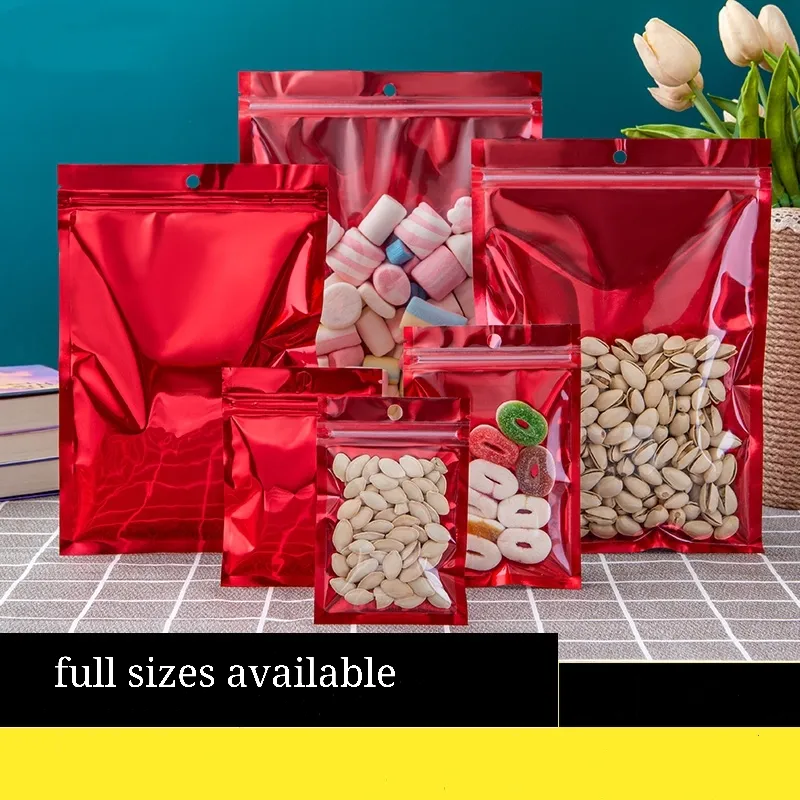 Clear Red Gift and Cosmetic Power Packing Zip Lock Bags Flat Bottom Resealable Colorful Zipper Seal Plastic Pouches