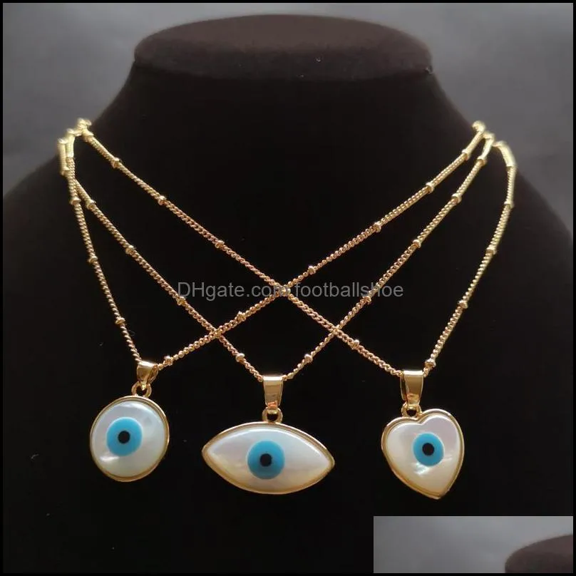 Promotion ! Natural Marquise & Heart Evil Eye Mother of Pearl Shell Necklace Round Blue Evil Eye Mother Pearl charms for Gift