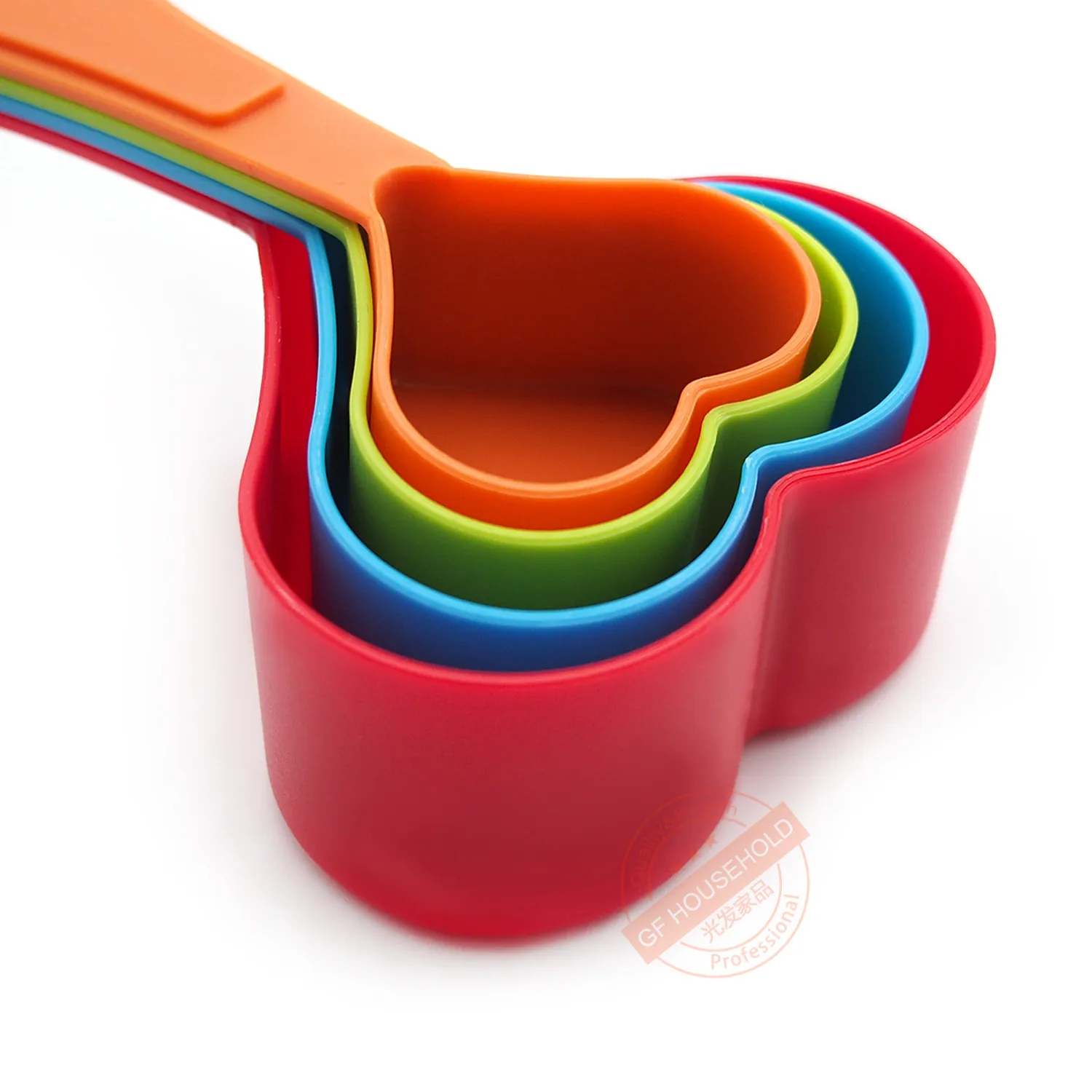 4PCS Multi Färger Mätsked Hjärtformade Mätverktyg Bakning Plasthandtag Köksdrangar med skala