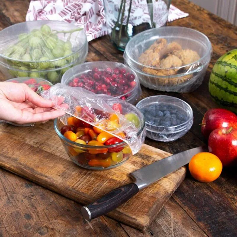 Kök Storage Organization 4bags/400st Food Cover Plast Wrap Elastic Lids For Fruit Bowls Cups Caps Fresh Keeping Saver Bag