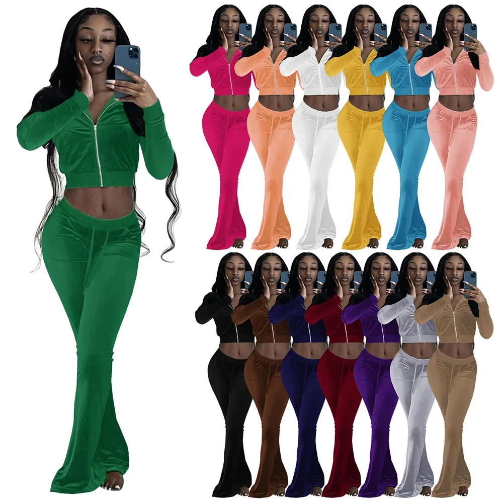 Winter Velvet Two Piece Set Women Tracksuit Zipper Jacket Top And Wide Leg Pants Sweatpants Matching Sets Casual Sport Suits From 25 77 DHgate