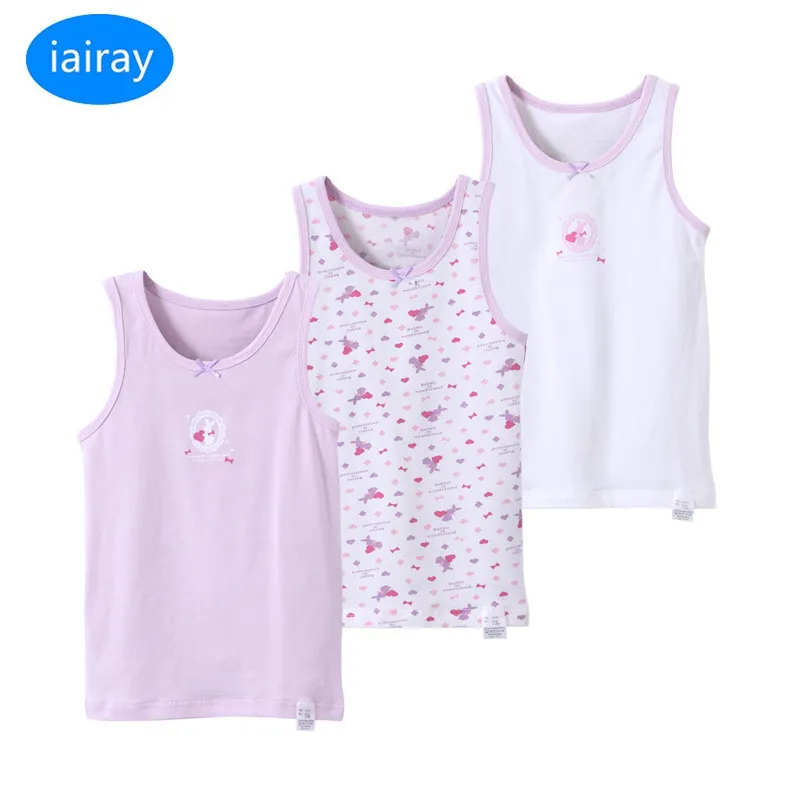 Iarey 3pcs / 세트 여름 코튼 탱크 탑스 소녀 민소매 티셔츠 키즈 싱글 렛 핑크 화이트 襦 袢 패션 소녀 속옷 210306