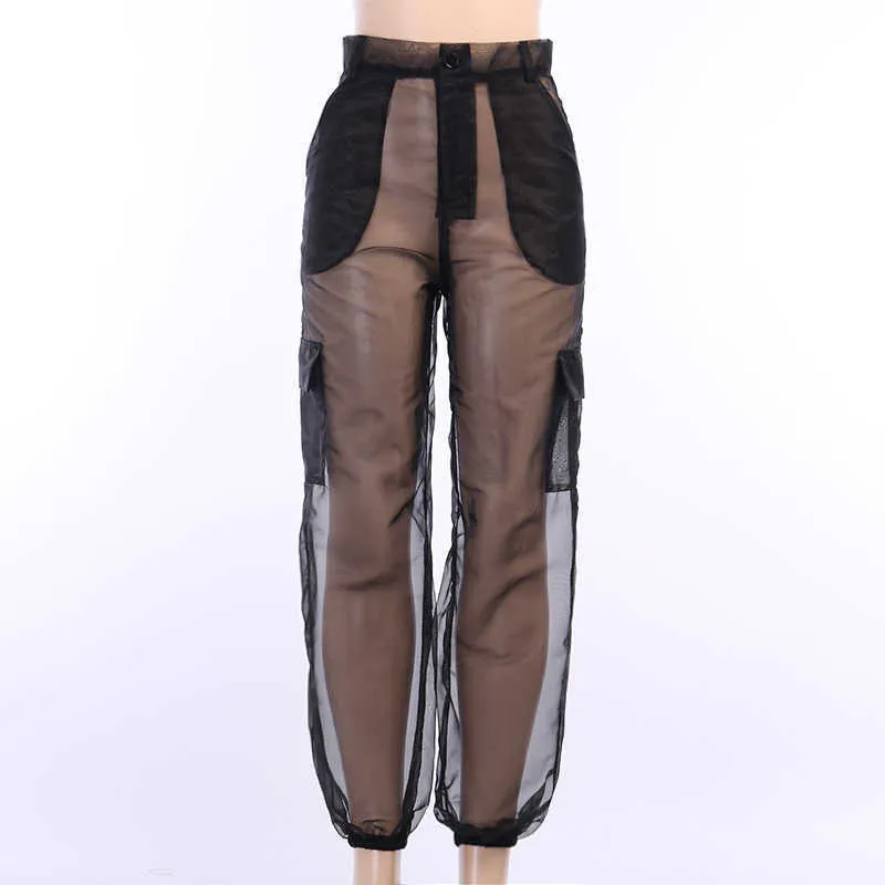 Sexy Black Mesh See-through Hight Waist Cargo Pants Organza Sweatpants  Fashion Summe New Loose Trousers Women Transparent - AliExpress
