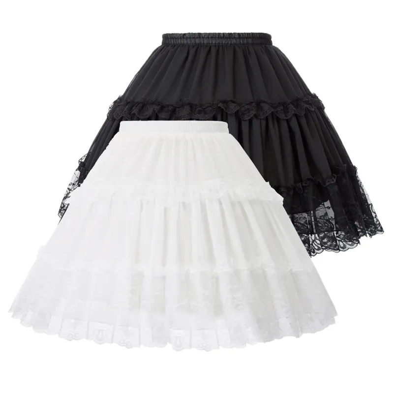 Women's ita Skirts Crinoline Petticoat Evening Party Underskirt Vintage Elastic Waist 2-Loop Ruffles Swing Black Gothic Skirt 210721