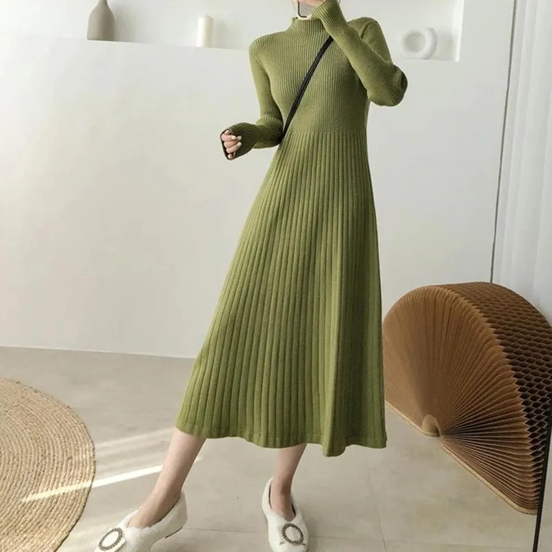 chinese dress ladies Long Knitted Sweater A-Line Fashion Ruffle Jumper Dresses Purple / S