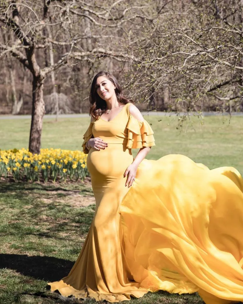 Elegant axelfri maternity fotografi rekvisita lång klänning för gravida kvinnor snygg graviditet klänning maxi gown fotografering