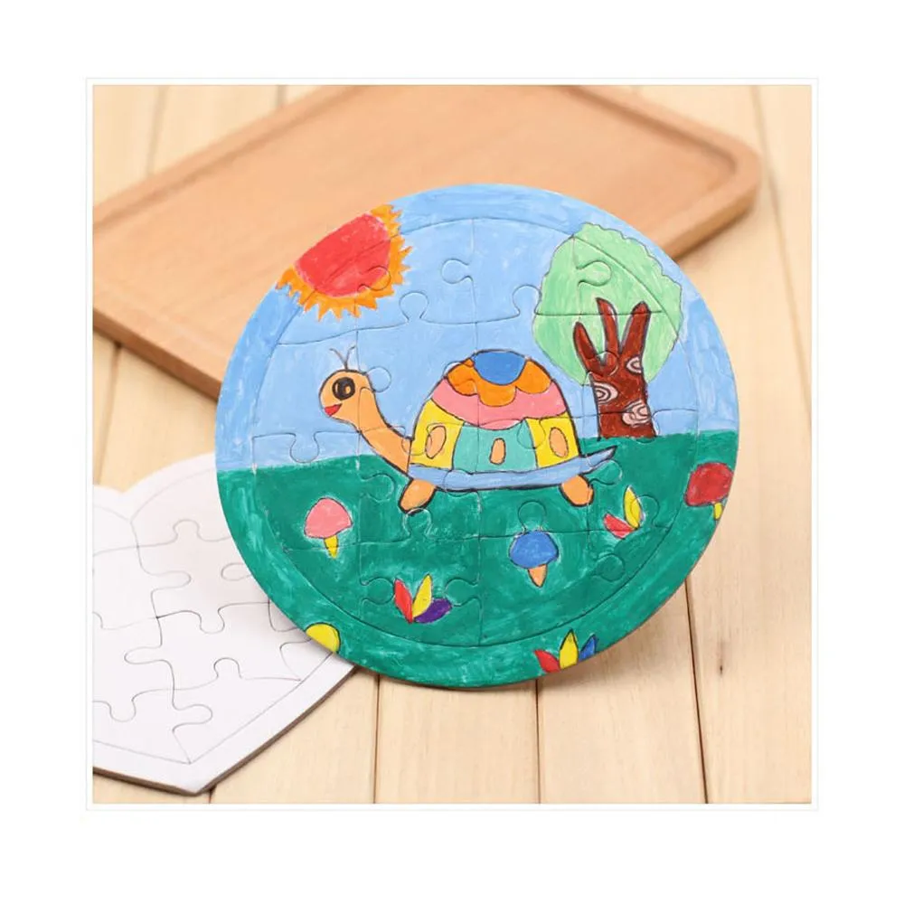 4 Style DIY Blank Puzzle Painting Graffiti White Mold Coloring Paper Puzzle Unique Children Gift w-00446