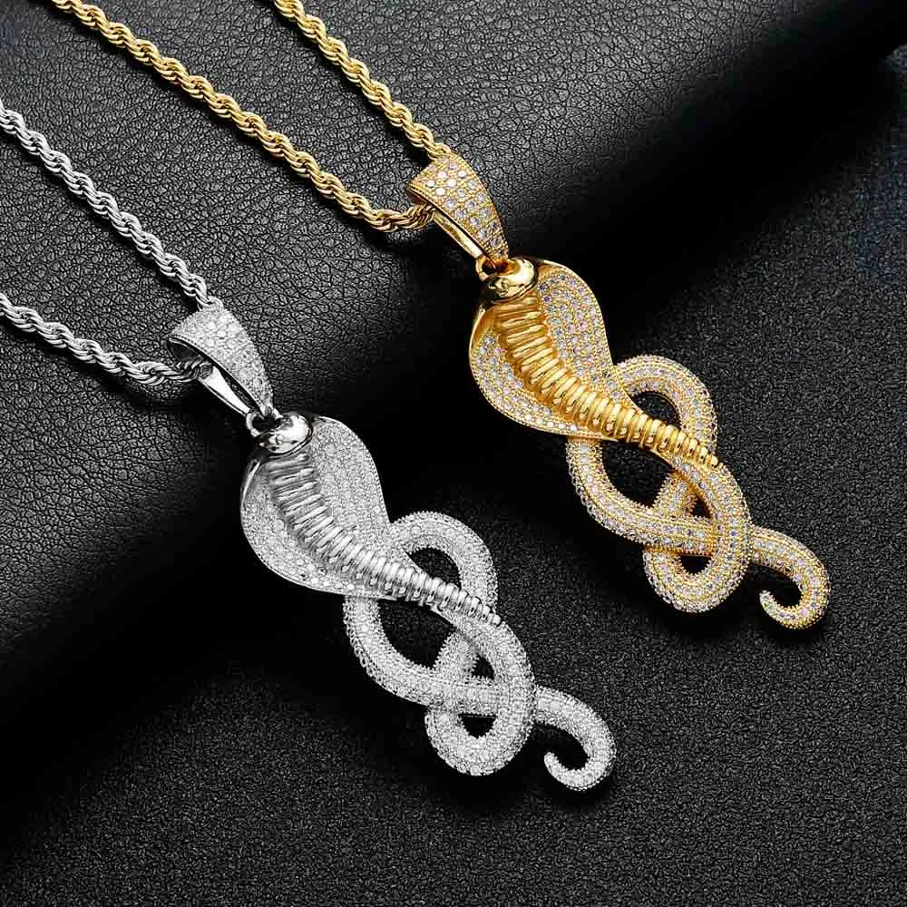 Topkwaliteit HIP HOP SERPENT Hanger Ketting Milieu Koper Mannen Hiphop Snake Sieraden Micro-inzetstukken Cubic Zirconia Real Gold Pated Jongens Rapper Accessoires