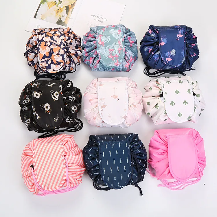 Lazy Cosmetic Bag Travel Drawstring Storage Bags Stor kapacitet Travels Pouch Kvinnor Sundries Makeupbag Flamingo Korea Fashion WLL995