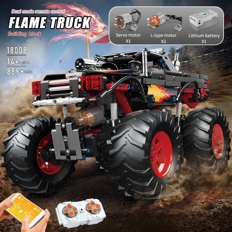 The APP RC Motorized Flame Climbing Truck Model Building Blocks MOULD KING 18008 High-Tech Kids Christmas Gifts Birthday Toys For Children