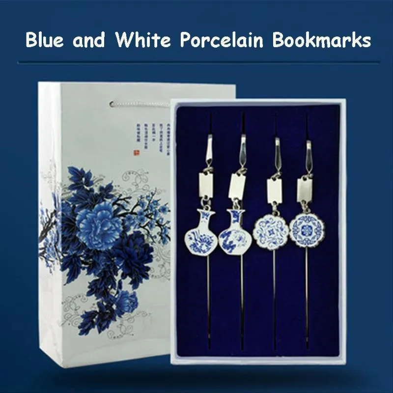 Bookmark Chinese Folk Style Metal Bookmarks Vase Dragon Phoenix Lotus Flowers Patterns Blue And White Porcelain Luxury Gift