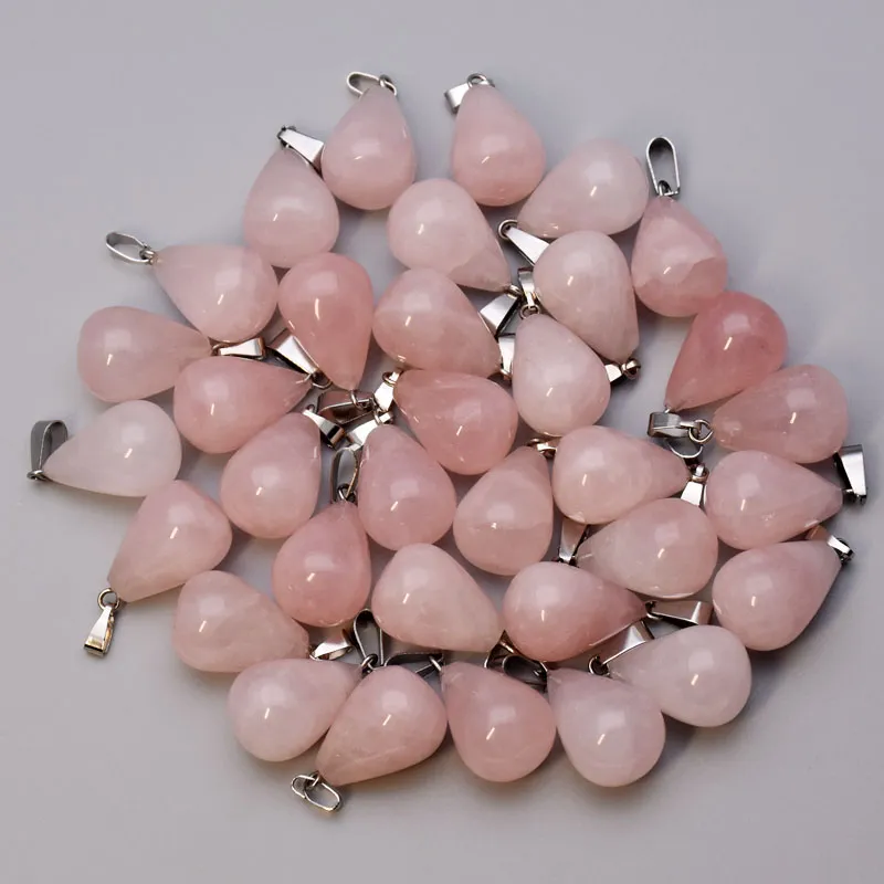 natural stone Hexagonal pillar heart cross waterdrop shape charms Rose Quartz pendants for jewelry making diy necklace earrings