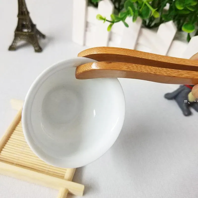 Clip de té de madera Simple Juego de tés para el hogar Herramienta Taza de té Clips doblados Accesorios de color natural de bambú portátil 18 cm RRE10723
