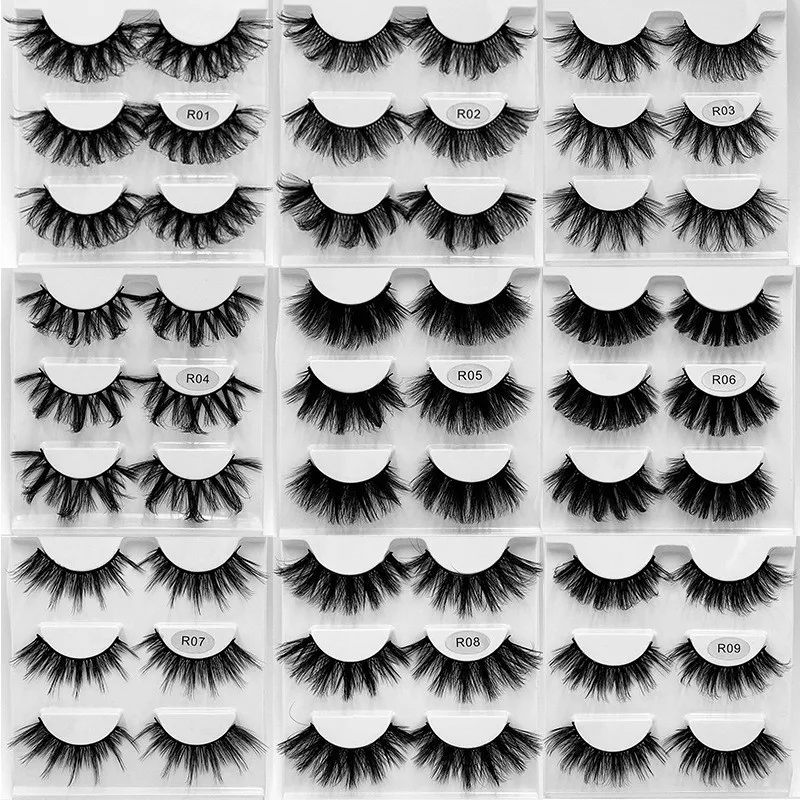 3 paires Multicouche Fluffy False Eyelash Super Curl Faux 3d Mink Eyelashes Lash Extension Cruelty Free Cross 6D Fake Eye Lashes In Bulk