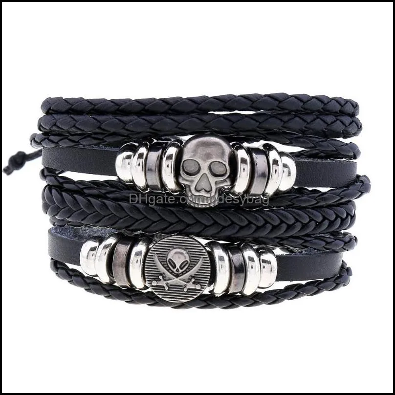 Bangle European And American Navy Wind Alloy Ship Anchor Combination Bracelet Retro Personality Woven Cow Leather Rope