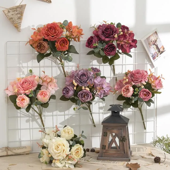Single bundle Artificial Flowers Peony Hydrangea Wedding Christmas Decorations For Home Diy Living Room Decor Arrangement SN4839