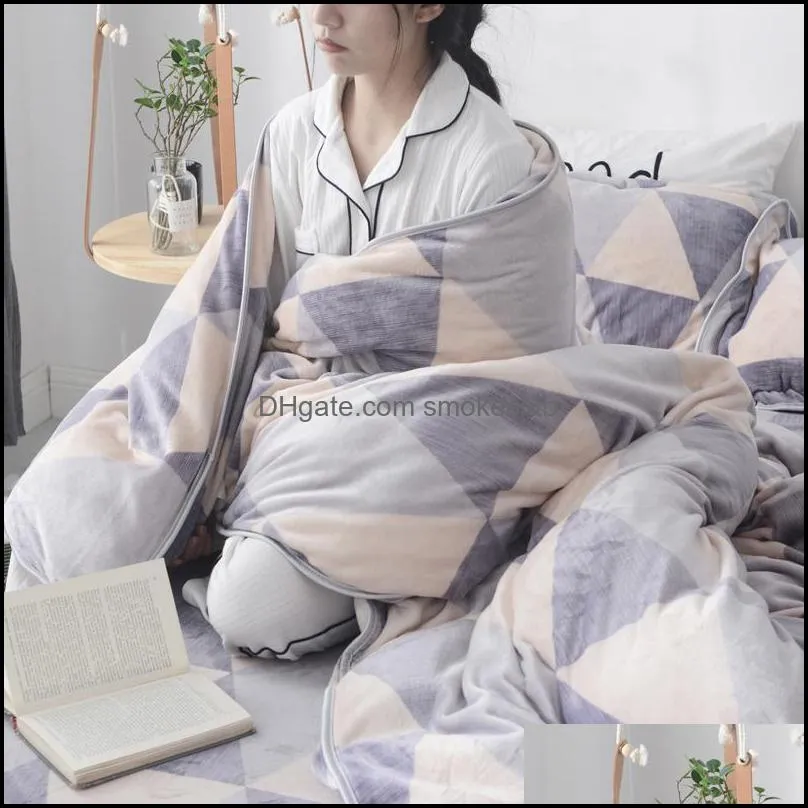 Bedding Sets Yovepii Fleece Set 4Pcs Flannel Winter Flat Sheet Pillowcase Duvet Cover Geometic Home Linens Room Sleeping Warm Flower