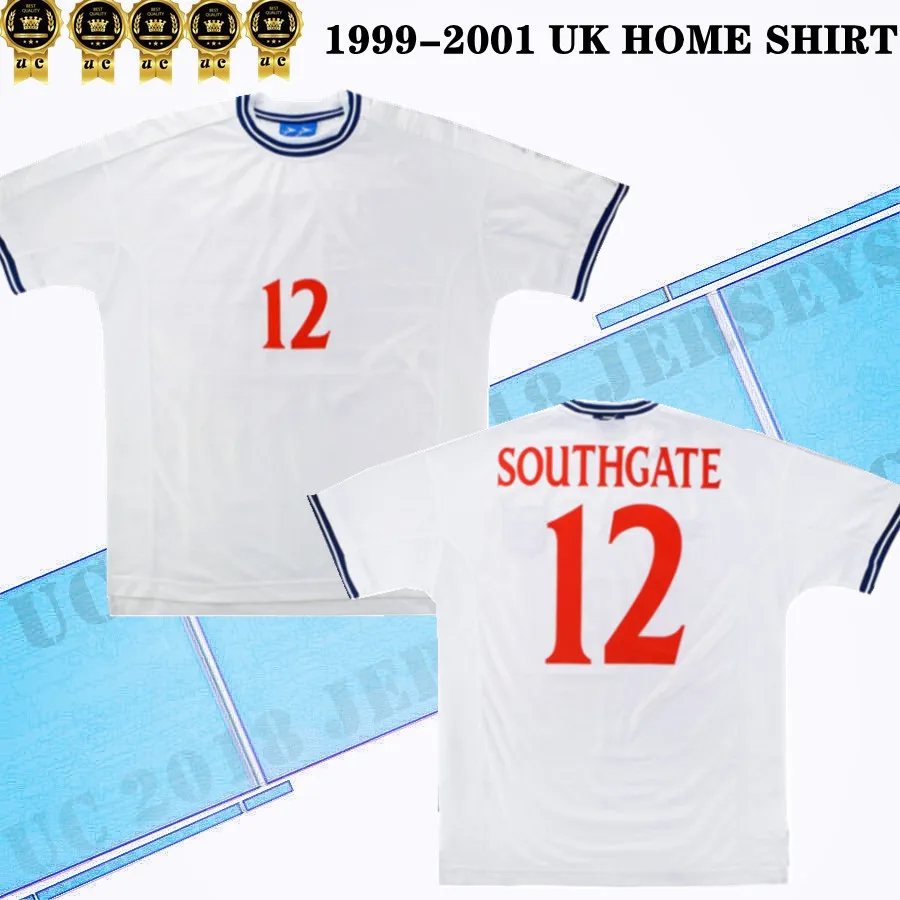 1999 2000 2001 Великобритания Домашняя рубашка Southgate # 12 ретро футбольная майка Фил Невилл Инс Бекхэм Скоулз Оуэн Ширер 99 00 01 EngLAN классические футбольные майки