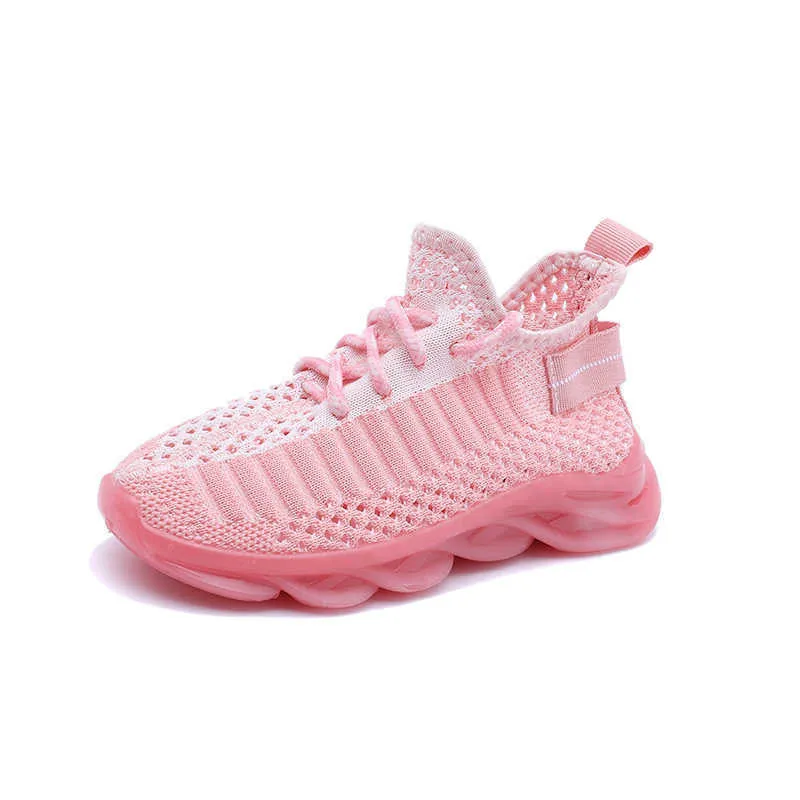 Fashion Mesh Girls Boys' Sport Shoes Soft Breathable Running Shoes For Children Knitting Rubber Sole Anti Slip Kids Sneakers G1025