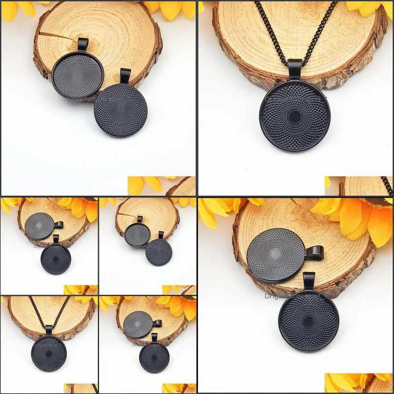 Settings Jewelry25Mm Black Color Necklace Pendant Setting Cabochon Cameo Base Tray Bezel Blank Jewelry Making Findings Sp208 Drop Delivery