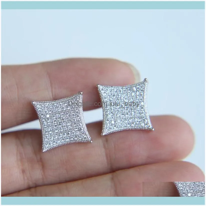 Stud Hip Hop Men Silver Color Screwback Earring Shining CZ Cubic Zirconia Square Earrings Screw Back Women Bling Trendy Jewelry1