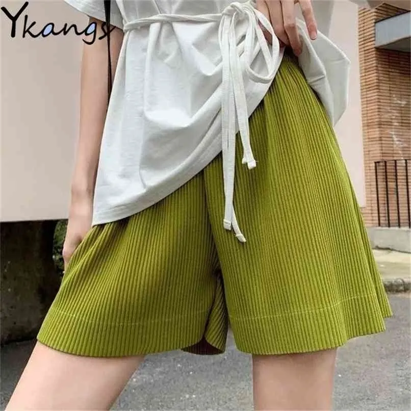 High Waist Summer Knit Shorts Teenage Style Female Short Feminino Straight Solid Color Loose Knitted Women Fashion 210724