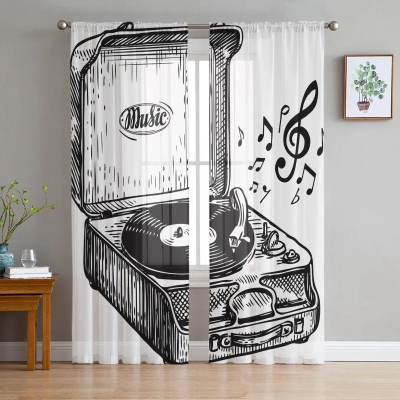 Curtain & Drapes Music Box Musical Note Instrument Tulle Curtains For Living Room Decoration Modern Chiffon Sheer Voile Kitchen