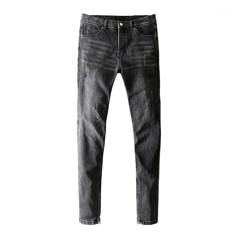 Мужские джинсы мужские брюки уличные моды бренда осени дымчатая серая молодежная тенденция молния стройные длинные джинсовые брюки