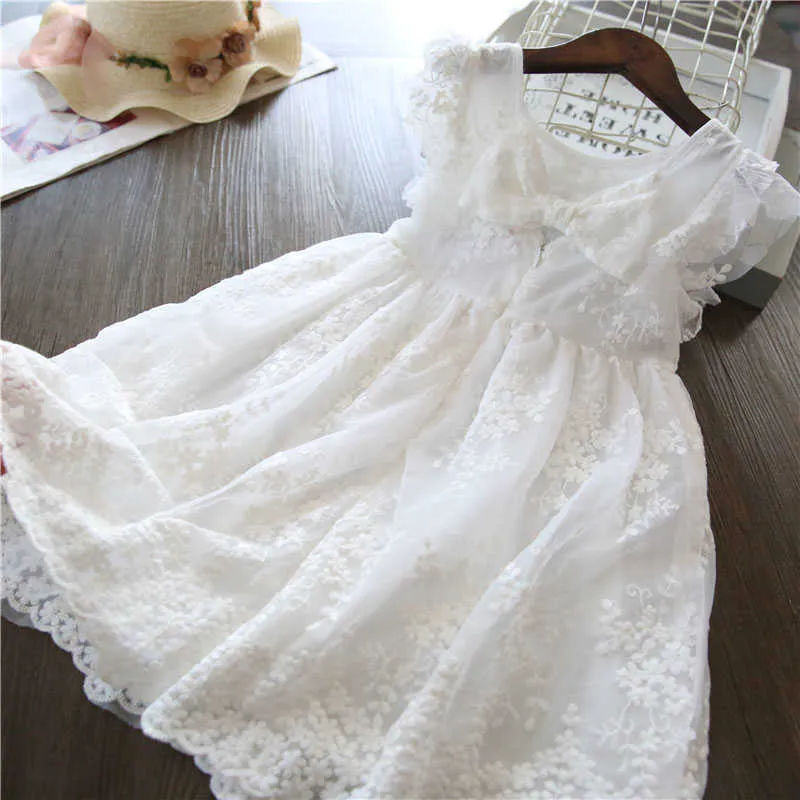 3-8 Years Little Girls Dress Lace Princess Dress Summer White Casual Wear Children Wedding Party Dresses Teenage Girls Clothing Q0716