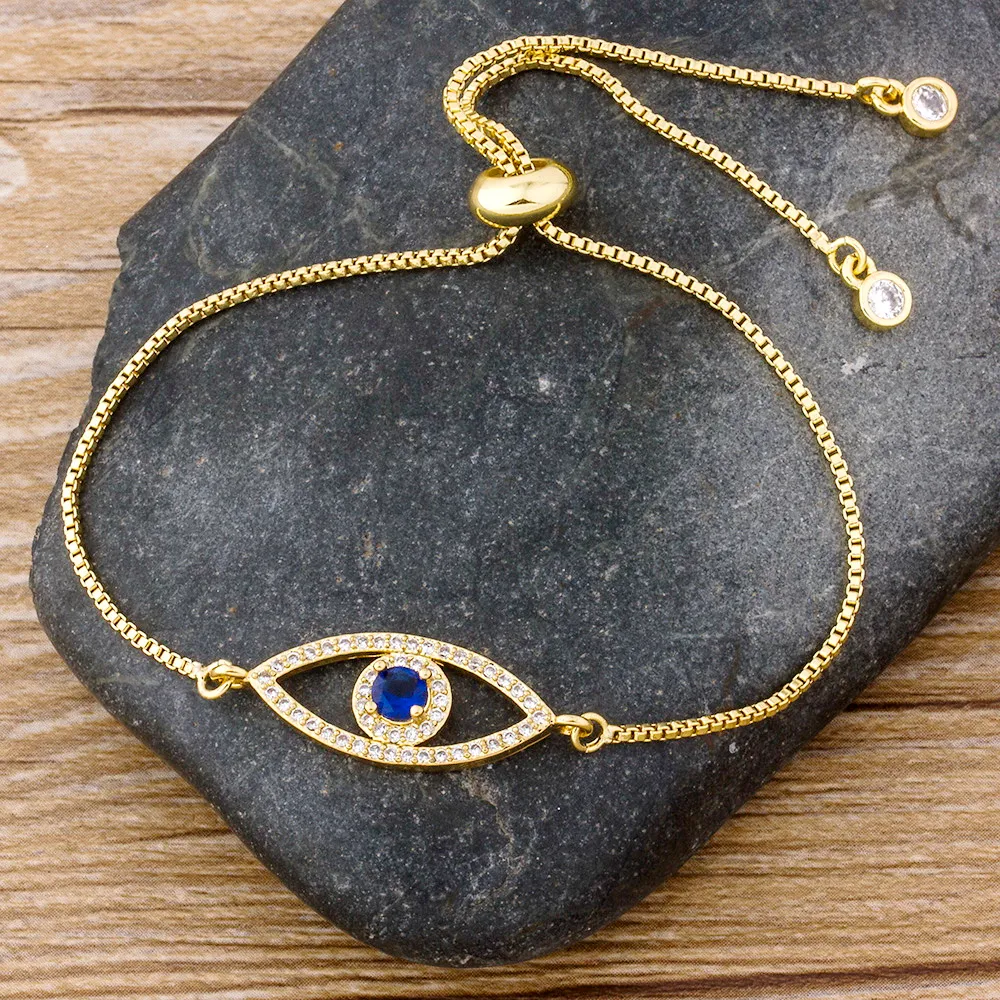 Luxury Classic Evil Eye Charm Armband för kvinnor Shiny Princess Cut Cubic Zircon CZ Justerbara armband Kopparsmycken gåva