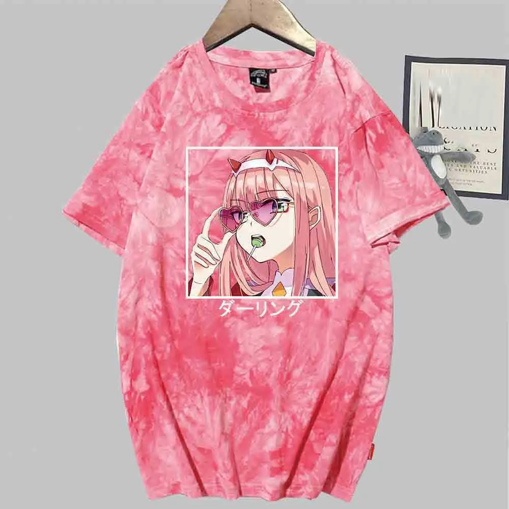 Darling in de Franxx anime harajuku nul twee jonge schoonheid meisje print t-shirt dames esthetische tie-dye Tee ulzzang tops vrouwelijke y0629